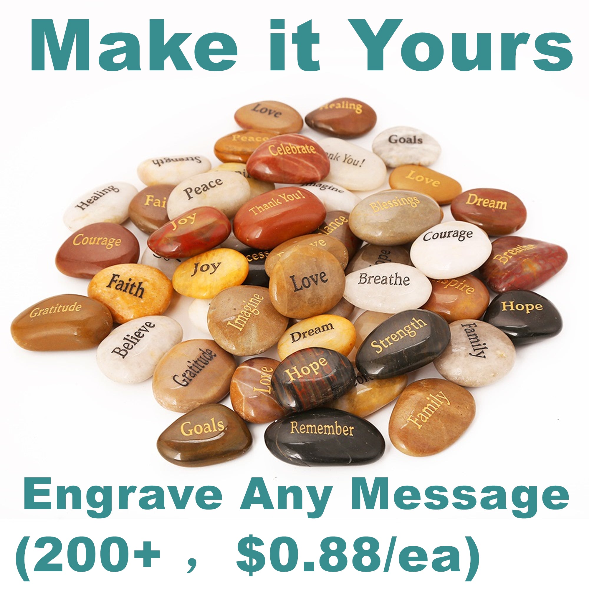 (Quantity 200+，$0.88/ea) Customized Engrave Personalized Assorted Bulk Stones