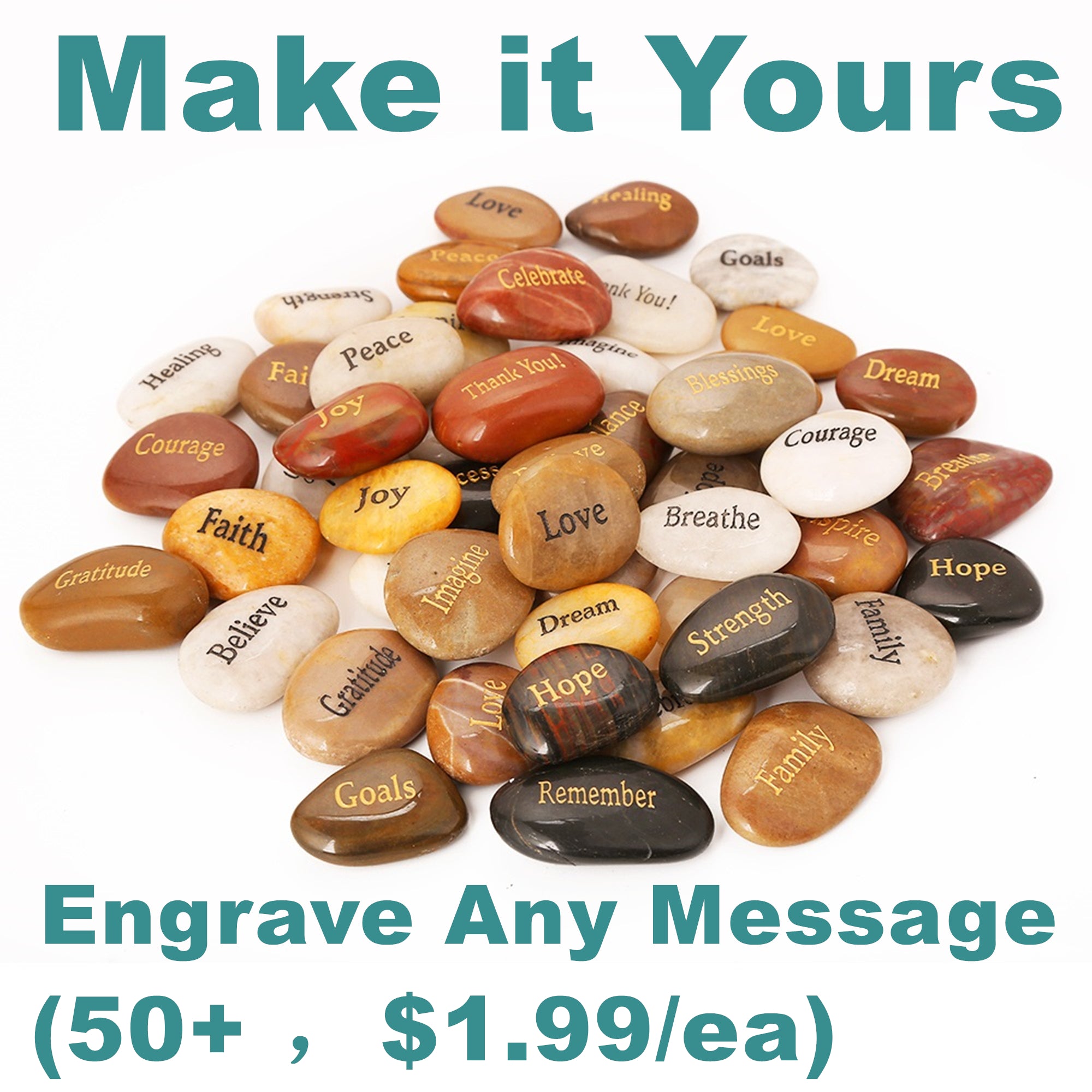 (Quantity 50+，$1.99/ea) Customized Engrave Personalized Assorted Bulk Stones